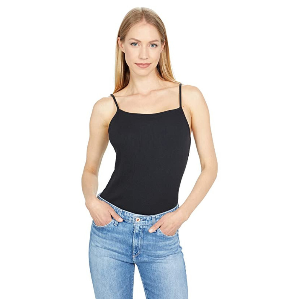 Madewell Ribbed Thong Bodysuit Women's XS Black Stretch Spaghetti Strap RED882